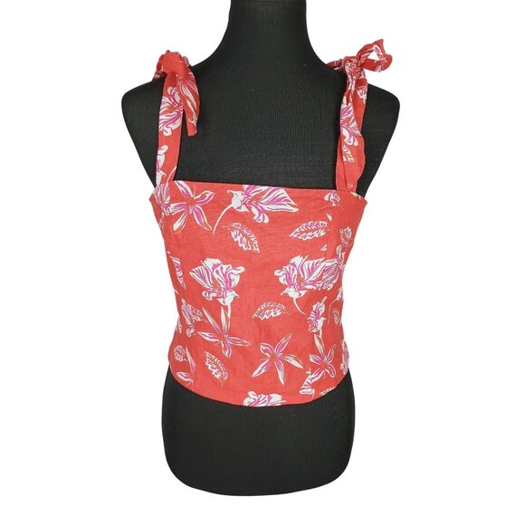 Joie Floral Tropical Summer Crop Top Women Red Linen Size 4 - Picture 1 of 6
